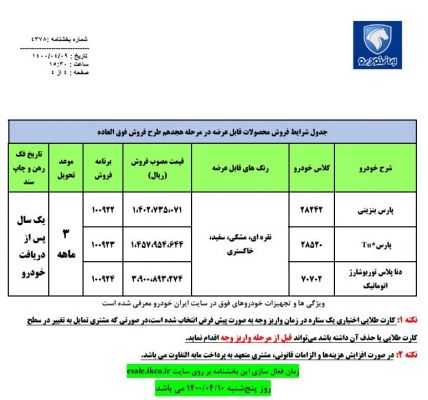 فروش فوق العاده ایران خودرو 10 تیر