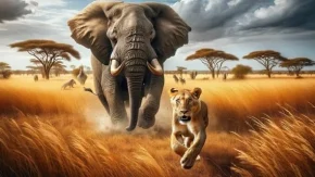 جدال شیر مادر با فیل برای نجات توله هایش+ فیلم