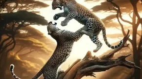 مبارزه دراماتیک پلنگ ها روی درخت+ فیلم