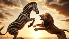 گورخر زرنگ، بدجور حال شیر را گرفت+ فیلم