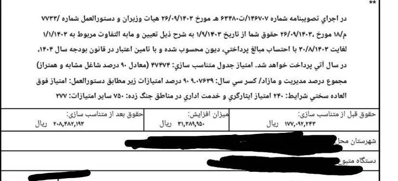 متناسب سازی در فیش حقوقی