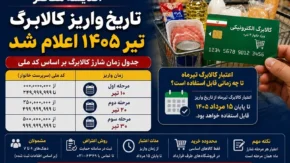 کالابرگ تیر ۱۴۰۵ | اعتبار یک میلیون تومانی تا ۲۰ مرداد قابل استفاده است / اعلام زمان‌ بندی برداشت کالابرگ الکترونیک تیرماه ۱۴۰۵ + زمان پایان استفاده از کالابرگ تیرماه 1405