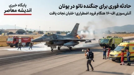 حادثه فوری برای جنگنده ناتو در یونان | آتش‌سوزی در یک فروند اف-۱۶ ناتو هنگام فرود اضطراری در جزیره زاکینتوس؛ خلبان سالم بیرون پرید / فیلم لحظه شعله‌ور شدن جنگنده روی باند فرودگاه زاکینتوس؛ پروازهای مسافری لغو شد