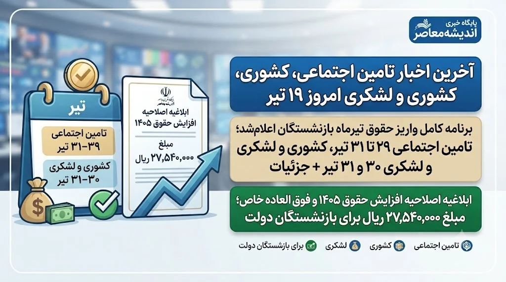 آخرین خبر از بازنشستگان تامین اجتماعی ، کشوری و لشکری امروز جمعه ۱۹ تیر ۱۴۰۵