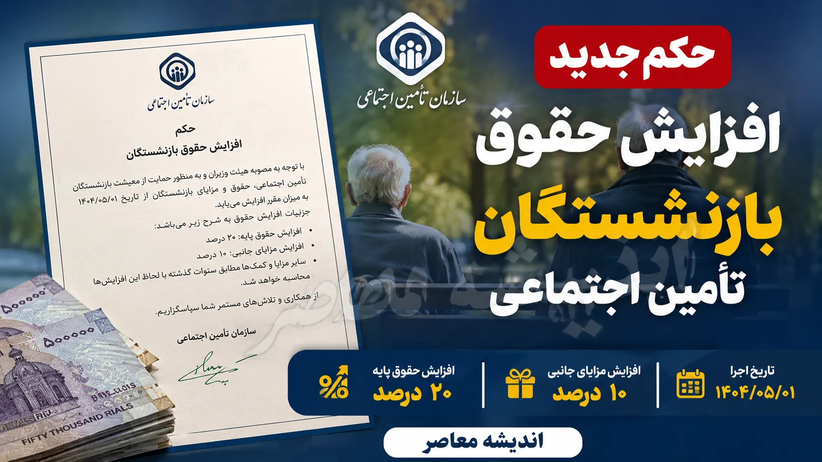 حکم جدید افزایش حقوق بازنشستگان تامین اجتماعی صادر شد | جزئیات افزایش حقوق ۱۴۰۵ بازنشستگان | مبلغ نهایی دریافتی بازنشستگان چقدر است؟