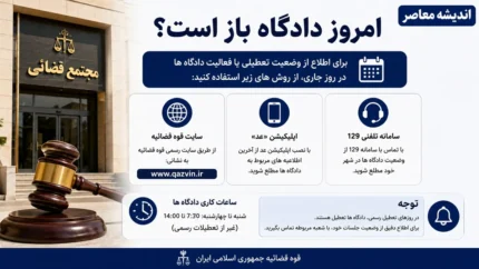 امروز دادگاه باز است؟ | وضعیت فعالیت دادگاه ها در چهارشنبه ۱۷ تیر ۱۴۰۵ | آخرین اطلاعیه قوه قضاییه درباره تعطیلی واحدهای قضایی