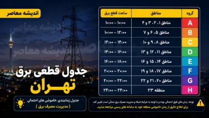 جدول قطعی برق تهران امروز چهارشنبه ۷ مرداد ۱۴۰۵ | ساعت خاموشی مناطق تهران | استعلام برنامه قطعی برق تهران
