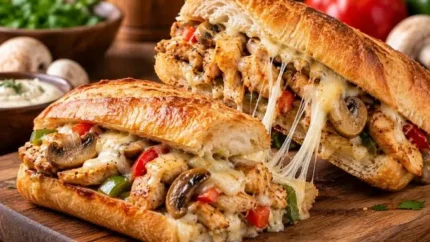 طرز تهیه ساندویچ مرغ پنیری با قارچ به روش فست‌فودی؛ آموزش مرحله‌به‌مرحله با پنیر کش‌دار